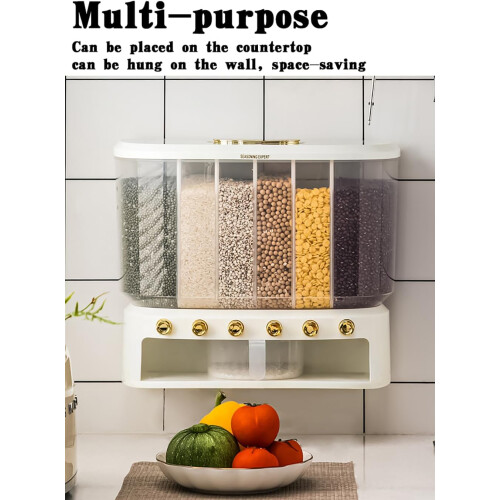 Grain Dispenser Large Capacity 6 Compartments Multifunctional Rice Storage Container Kitchen Countertop Green 1