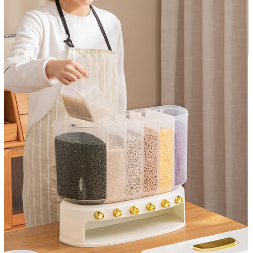 Grain Dispenser Large Capacity 6 Compartments Multifunctional Rice Storage Container Kitchen Countertop Green 2
