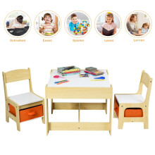 3 TLG. Kindersitzgruppe Kindermöbel Kindersitzgarnitur Kindertisch mit 2 Stühlen aus Holz 3 in 1 Maltisch