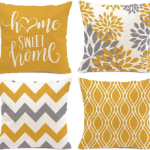 Housses de coussin 45x45 cm, lot de 4, lin décoratif, jaune, pour canapés