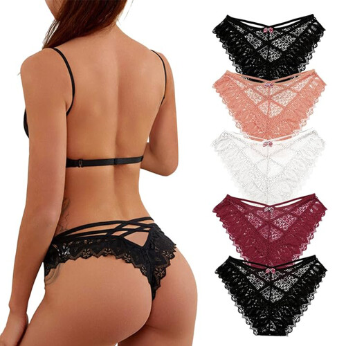 Dames string string lage taille ondergoed kant slips bikini 5 stuks