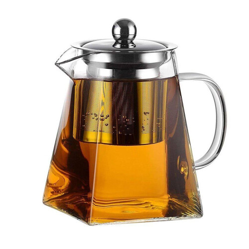 Teekanne Glas,Edelstahl Teesieb Glas Teebereiter mit Griff（350ml）