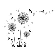 Adhesivo de pared de diente de león, adhesivo de pared de mariposa y flores de diente de león
