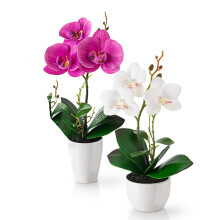 Kunstblumen im Topf (20cm) - 2er Set Orchideen künstlich Deko Blumen