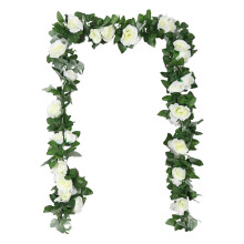 Künstliche Rose mit grünen Blättern für Haus, Hof, Zaun, Deko 2 Stück