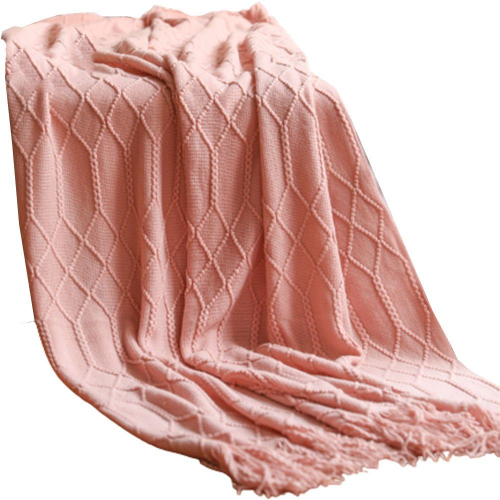 Sofadecke Boho Decke Strick Decke weich Wohndecke Rosa