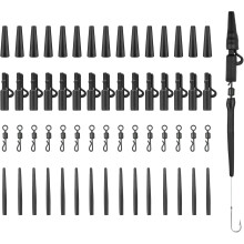 Conjunto profissional de pesca de carpa com 60 peças e clipes de segurança, preto.