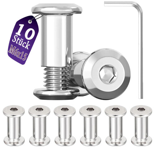 10 βίδες σύνδεσης M6x15mm, βίδες με μανίκι, ανοξείδωτο ατσάλι