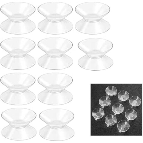 10 ventosas dupla face, pequenas e transparentes.