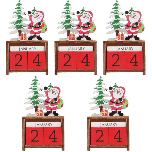 5Stk Holz Weihnachtskalender Santa Geschenk 2