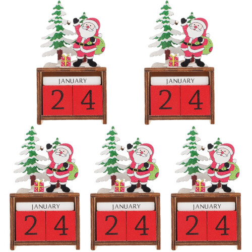 5Stk Holz Weihnachtskalender Santa Geschenk 1