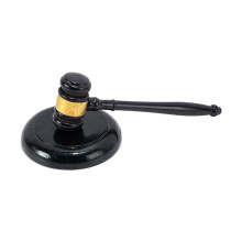 Gavel With Round Wood Block, Costume Block Accessory, Smooth Wood Finish, For Auction
