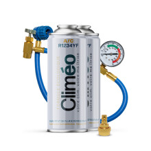 Climeo 2x400ml + Schlauch mit Manometer + Adapter - Ökologisches Kältemittel R1234yf | Selbstbedienung A/C Service