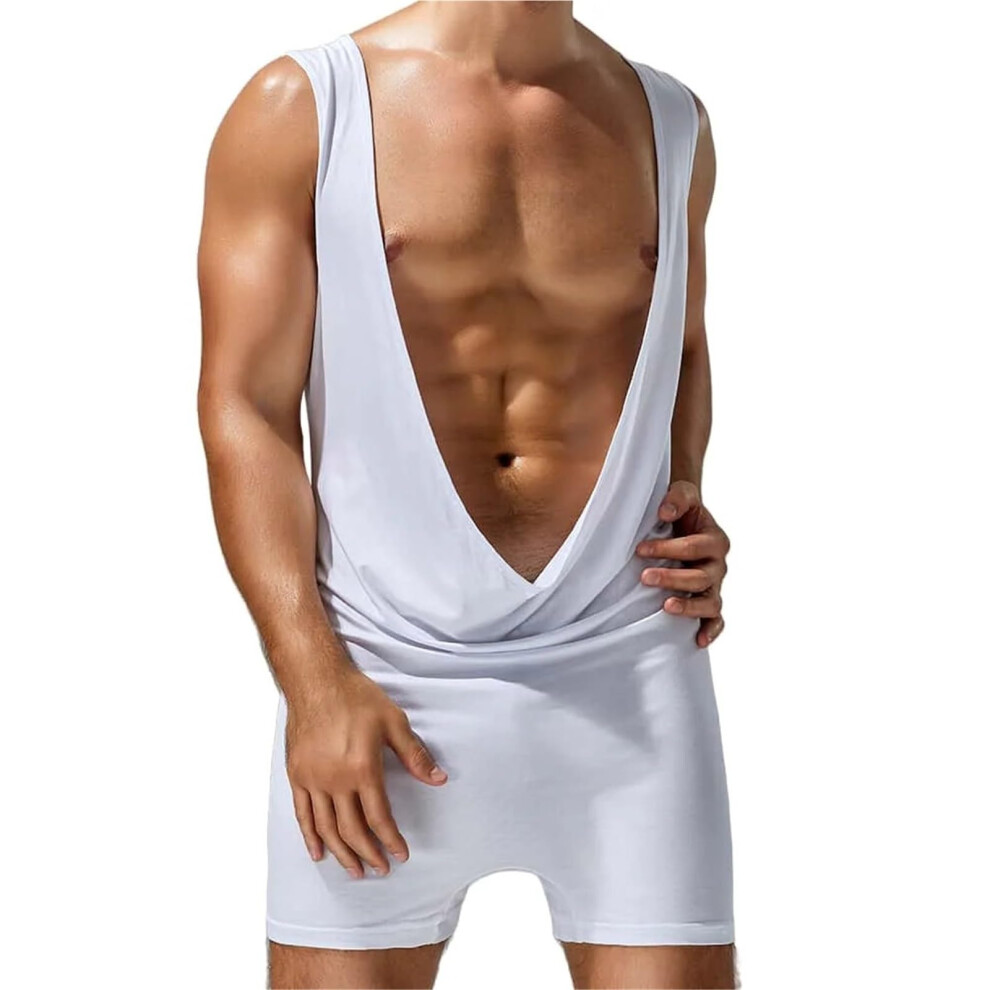 White Sexy Mens Wrestling Singlet Size Xxl Bodysuit Mens Undershirts Bodywear Jumpsuits