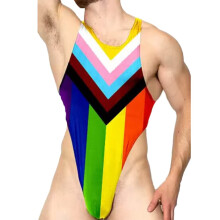 Men's Wrestling Thong One-Piece Bodysuit Jumpsuit Leotard Singlet Size S Rainbow