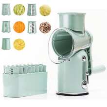 Hand Crank Vegetable Grater Rotary Drum Slicer Blade Box, 5 Replaceable Blades, Easy Cleaning, Potato Carrot Veg Fruit