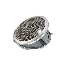 Rhinestone Klappspiegel Tragbarer Runder Kosmetikspiegel Schwarz