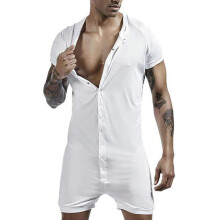 Men Bodysuit Wrestling Singlet Soft Comfortable Breathable Gym Fitness Workout Button Up Underwear Size L White