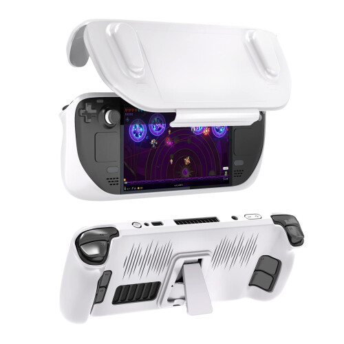 Steam Deck Full Protection Case Cover, Protective Shell With Kickstand, White, Compatible With Steam Deck