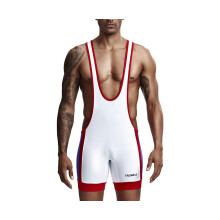 Men's Wrestling Singlets Slim Fit One Piece Bodysuit For Active Training Leotard White Size M