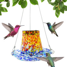 Fly Bird Dispenser Solar Glass Garden Feeder Leakproof Blue Gigantesque Patio Lawn Decor