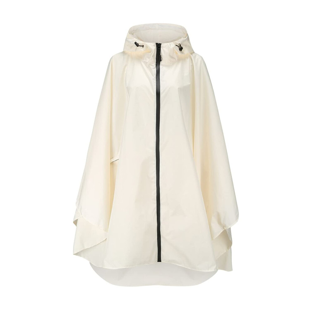 Women's Beige Waterproof Rain Poncho Stylish Reusable Lightweight Outdoor Raincoats Rain Jacket With Hood