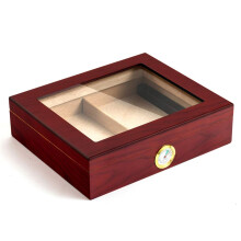 Cedar Wood Cigar Humidor Large Glass Top Cedar Lined Cigar Case With Hygrometer And Humidifier Holds 25-35 Cigars Red