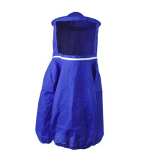 Beekeeping Suit With Zippered Veil Blue Cotton Coat Elastic Waist Unisex Round Hat Design Full Visibility Smock