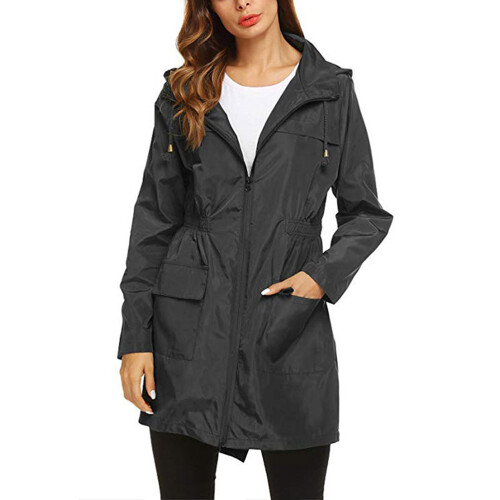 Chaqueta Impermeable De Para Mujer Con Capucha Negro L 1