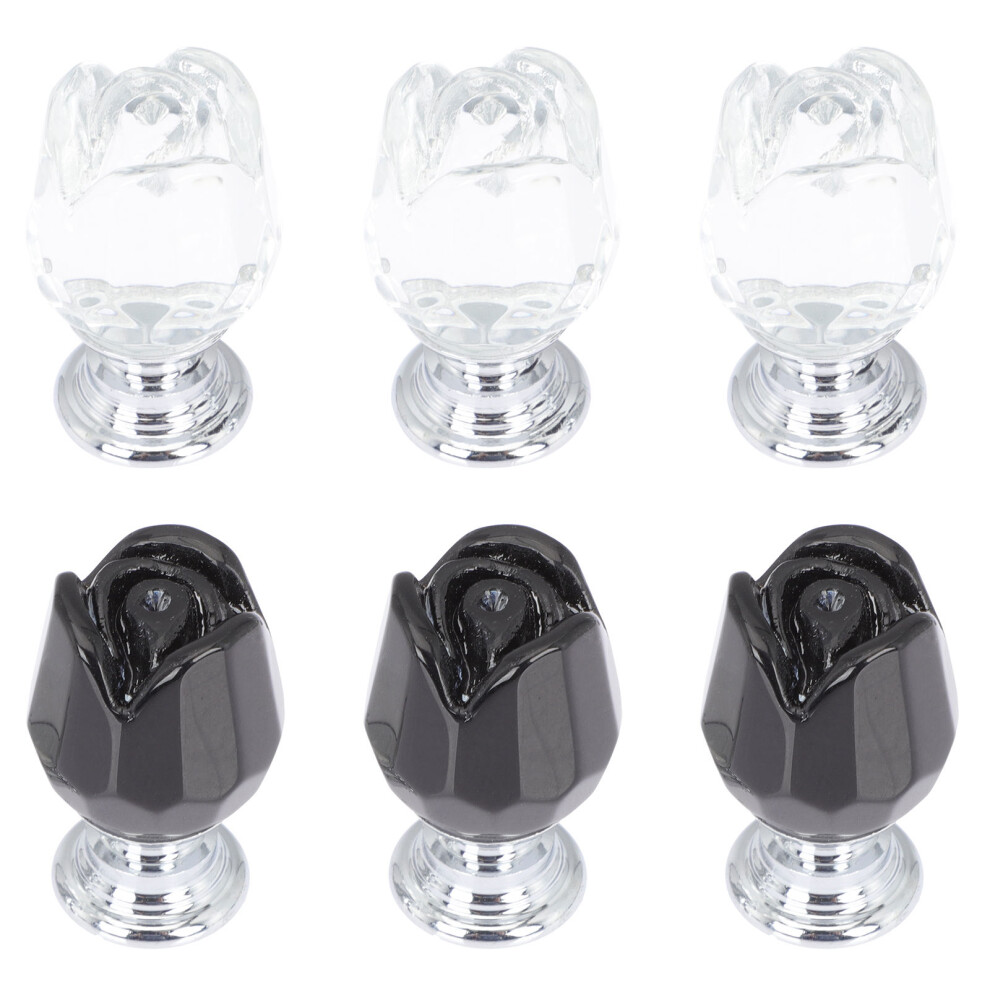 6Pcs Crystal Rose Cabinet Knobs Black Artificial Crystal Drawer Pulls 3001889995187