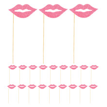 180 Lippen Fototassen Mit Holzstiel Pink