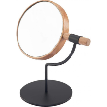 Desk Table Mirror with Mental Stand, 3X Magnification Small Wooden Desktop Mirror,360 Rotation Countertop Mirror for Makeup (Black)13.8*13.8*25cm