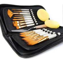 15-teiliges Pinselset für Acryl-, Öl-, Aquarell- und Gouachefarben, inklusive ausziehbarer Tragetasche mit Palettenmesser und 2 weißen