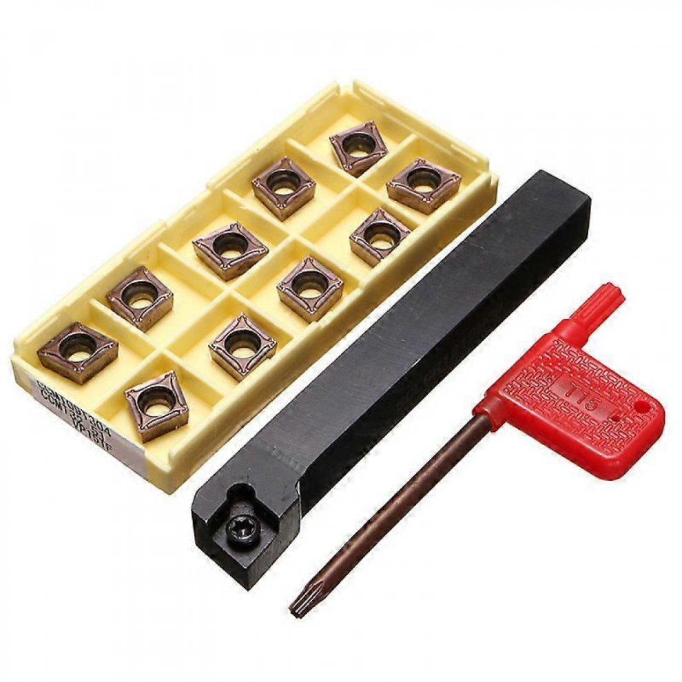 Accessory For Metal Lathe, 12X100mm Turning Tool Holder With 10 Ccmt09t304-Pm Carbide Inserts And A Bar 9408048759668