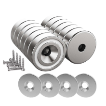 12 stuks Neodymium Magneten 10KG kracht 20 x 7 mm met gat en capsule, verzonken potmagneet met schroeven en 12 stalen pads (Glanzend Z