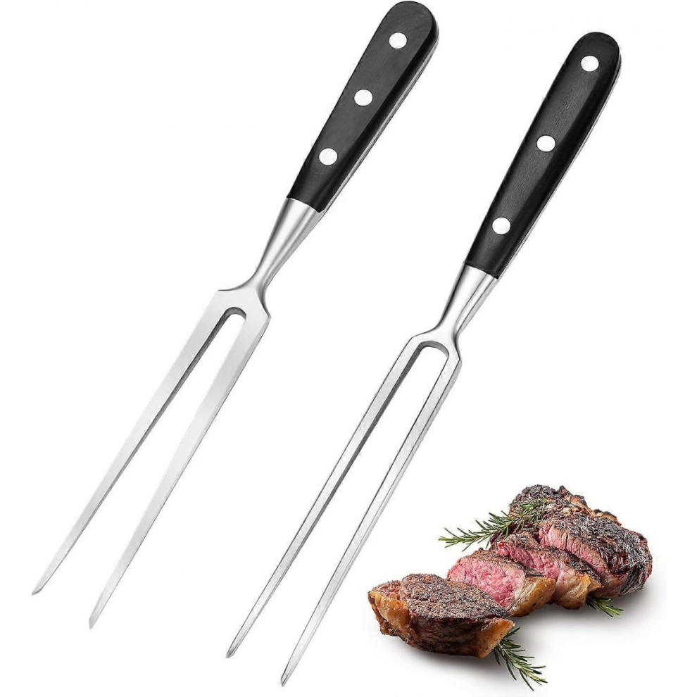 2 Pieces Carving Forks 12 Inch Stainless Steel Meat Fork Barbecue Fork Steak Fork For Kitchen Roast Grilling (Round Handle, Square Handle) 9408048760145