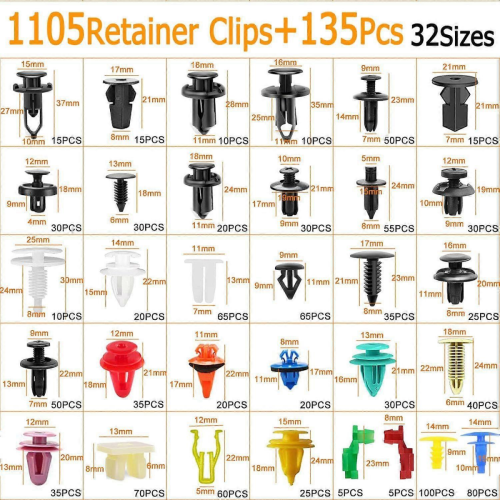 1240PCS Κλιπ αυτοκινήτου, 32 μεγέθη πλαστικών πριτσινιών γενικής χρήσης, κλιπ σ 1