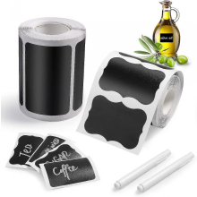Blackboard Labels, 2 Rolls 300pcs Black Sticky Labels +1 Chalk Markers, Reusable Adhesive Labels