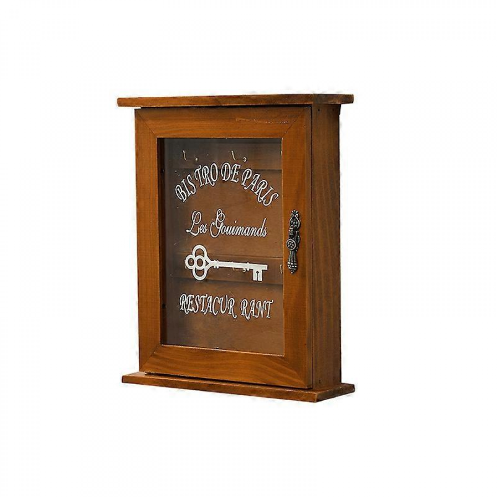 Spotact Wooden Key Box, Retro Wall Mounted Key Cabinet With Magnetic Door, Solid Wood Storage 9408048762590
