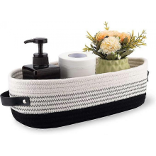 Toiletmand van katoentouw, badkamerdecoratiemanden, toiletrolhoudermand, boerderijhuisdecoratie, kleine manden 33 x 15 x 10 cm, zwart