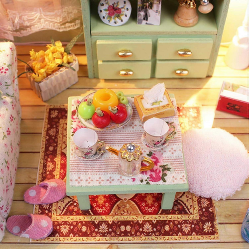 Ξύλινο Κουκλόσπιτο Μικροσκοπικό DIY Σπιτάκι με Κάλυμμα και Φωτιστικό LED 2
