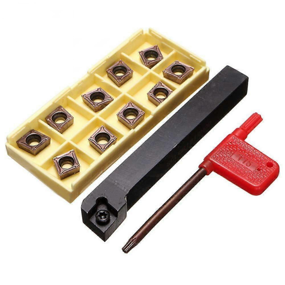 Metal Lathe Accessory, 12X100mm Turning Tool Holder With 10Pcs Ccmt09t304-Pm Carbide Inserts And A Bar 9408048763993