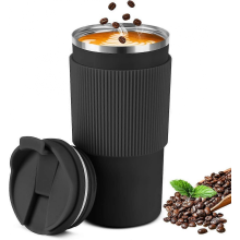 Thermosbeker, 450 ml, roestvrijstalen reisbeker, dubbelwandig geïsoleerd, koffiebeker voor in de auto om mee te nemen, voor thee, koff