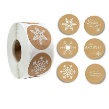 500 Schneeflockenaufkleber auf Rolle, 1 Zoll runder Durchmesser, 3 verschiedene Designs mit Metallic-Effekt ( 1 Packung )