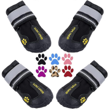 Hundeschuhe, wasserdicht, mit Schnürsenkeln, Reflektorstreifen und robuster, rutschfester Sohle, 4er-Set, 2,96 x 2,52 cm, schwarz