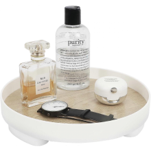White Round Vanity Tray 9 Inch - Decorative Bathroom & Dresser Countertop Tray - Plastic Vanity Counter Tray for Perfume, Cosmetics, Jewelry, Mak