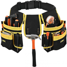 Oxford Cloth Double Pouch Tool Belt with 26 Pocket, Adjustable Detachable Buckle Hammer Holder Apron for DIY Electricians Carpenters Builder Work