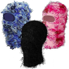Pack de 3 pasamontañas desgastados, máscara de esquí, máscara facial completa de punto, antiviento, gorro tipo beabel, 38 x 22 cm