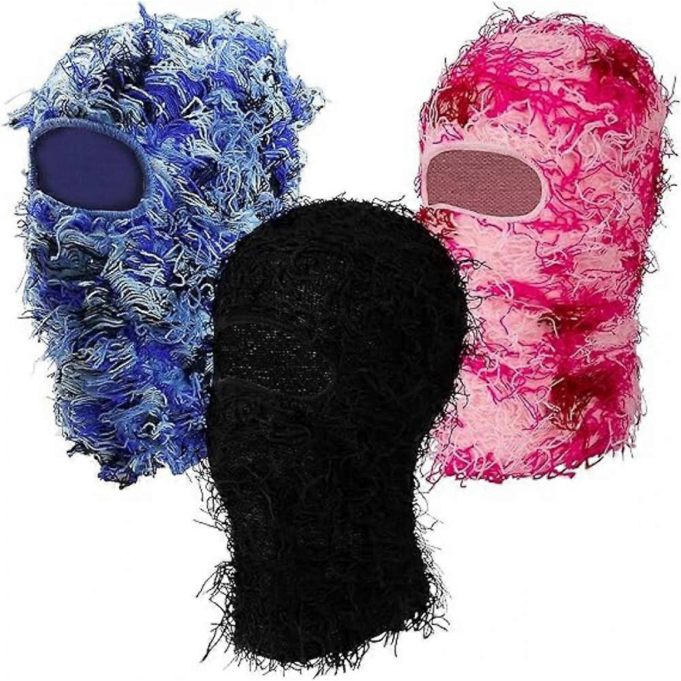 3 Pack Distressed Balaclava Ski Mask, Knitted Full Face Mask Windproof Distress Mask Beanie Cap 38*22Cm 9408048767045