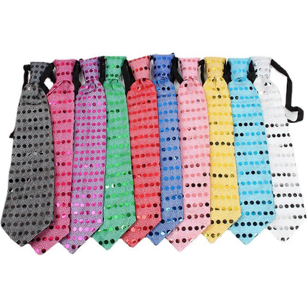 10Pcs/Set Led Necktie Light Up Neck Tie Glow Necktie Flashing Tie Pre-Tied Neckties Sequin Tie Pre-Tied Tie Randomly Color 9408048767403